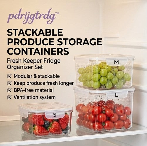 pdrijgtrdg™ Stackable Produce Storage Containers – Fresh Keeper Fridge Organizer Set