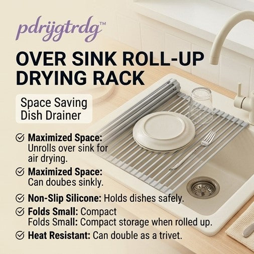 pdrijgtrdg™ Over Sink Roll-Up Drying Rack – Space Saving Dish Drainer