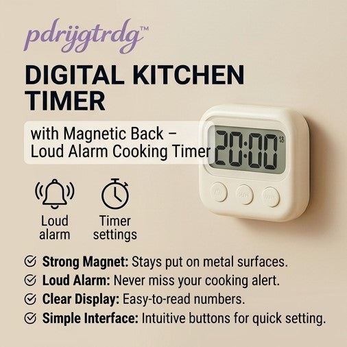 pdrijgtrdg™ Digital Kitchen Timer with Magnetic Back – Loud Alarm Cooking Timer