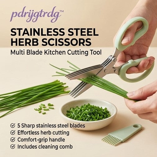 pdrijgtrdg™ Stainless Steel Herb Scissors – Multi Blade Kitchen Cutting Tool